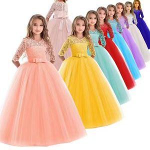 Vestido infantil de manga longa, vestido infantil de flor de casamento europeu e americano vestido de vestido