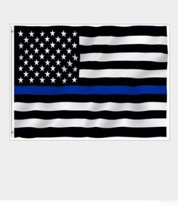 USA Police Flags 3 5 Foot Thin Blue Line USA Flag Black White And Blue American Flag With Brass Grommets Banner Flags AAD27534405564