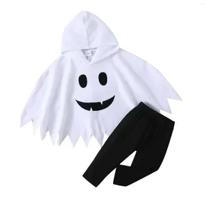 Roupas de roupas para crianças meninas meninas terno 1 manto capuz calça preta de duas festas no conjunto interno e externo do Halloween 3 n