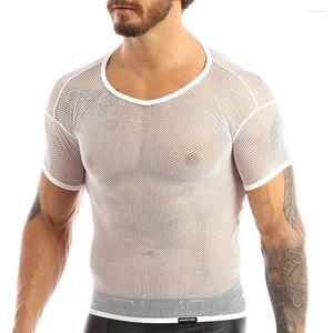 Men's Tank Tops Summer Mesh See-Through Vest Solid Color Fishnet T-Shirt Muscle Crop Clubwear Clothing For Men