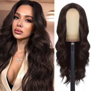 Perucas 28 polegadas de 28 polegadas de 70 cm de comprimento Cabelo cacheado Small Lace Wig Feminino de onda grande feminina fibra química fosco sintético Tampa da cabeça cheia loira marrom