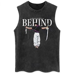 Herrtankar anime tryckt grafisk väst gata kläd hip-hop herrar tank top casual ärmlös topp tvättad bomulls väst svart harajukul2403l2403