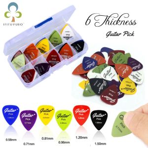 Picks 50pcs/conjunto de guitarra elétrica picada de música acústica pictro 0,58/0,71/0,81/0,96/1,20/1,50 mm Acessórios de guitarra de espessura GYH