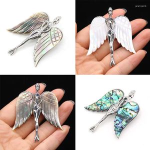 Brooches Natural Shell Lady Angel Shape White Metal Alloy Pins For Women Dress Coat Accessories Jewelry Gifts
