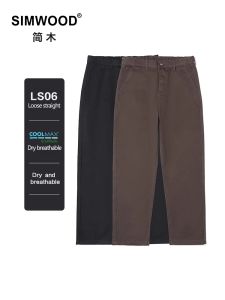 Pants Simwood 2024 Bahar Yeni Gevşek Düz Uzunluk Pantolon Erkekler Coolmax 280gsm Hızlı Kuru Anklelength Pantolon Artı Boyutu Chinos