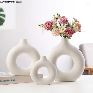 Vasos nórdicos redondos redondos de vaso de cerâmica de donut decoração de desktop home