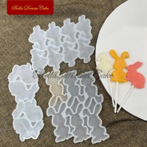 Moulds 3D Easter Bunny Design Lollipop Silicone Mold DIY Rabbit Fondant Chocolate Candy Mould Cake Decorating Tools Baking Accessories