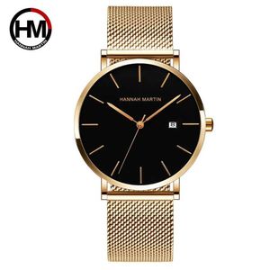 Wristwatches Japanese quartz calendar ultra-thin classic gold black stainless steel strap waterproof mens top brand luxury Q240426