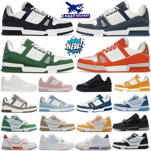 Louies Vuttion Men Men Shoes Designer Trainer Sneakers Low Black White Baby Baby Blue Navy Orange Green Tour