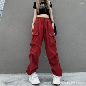 Women's Pants 2024 Retro Hip Hop Oversized Work Drawstring Elastic Waist Loose Wide Leg Casual Street Dance