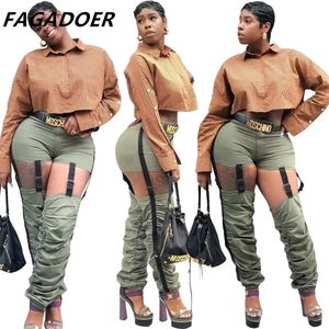 Fagadoer Fashion Woman Cargo Hosen Verstellbare Hosen grünes Freizeitlosen Hohlhosen Streetwear Frau Herbst ohne Gürtel 240424