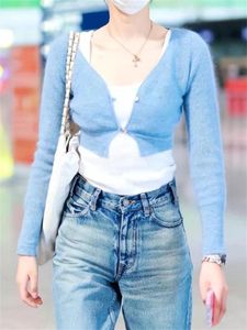 Women's Knits Women V-neck Short Knit Cardigan Slim Waist Ladies Sweet Single-breasted Sweater Knitwear Fashion Tops 2024