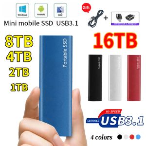 Boxs Highspeed Portable SSD жесткий диск 16TB 8TB 4TB USB 3.1 Внешний жесткий диск 2 ТБ мини -мобильный хранение для ноутбука для ноутбука