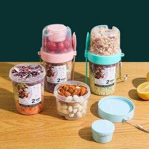 Bento Boxes Portable Salad Cup Double Oat Yogurt Nut Weight Loss Vegetable Fruit Box with Lid Spoon Breakfast Lunch Q240427