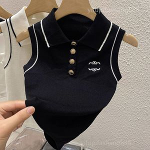 夏のデザイナーTシャツ婦人服ポロTシャツトップブランドのノースリーブニットベストピュアコットン刺繍ブラックスポーツシャツパーティーエレガントなフェムティーハイキュウトマト