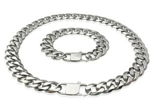 Kedjor 15mm kubanska länkhalsband Polering av rostfritt stål halsbandsarmband set för män kvinnor högkvalitativa juvelerchains4246700