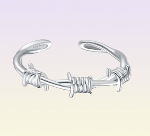 Кольцо для пасьянса 925 Стерлинговое серебро открыто регулируемая колючая корона шипа для женщин для женщин мужской ветвь