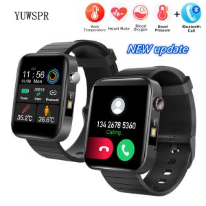 Watches T68 Mens Smart Watch Body Temperature Heart Rate Real SPO2 Monitor Make Calls Flashlight Sports Watch Clock Gift for Men Women