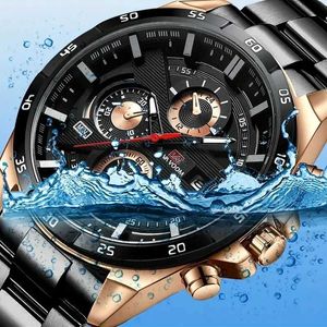 ساعة Wristwatches جديدة للسباق المباشر الأعلى أفضل الرياضة الفاخرة Reloj Hombre عرضية كبيرة الاتصال العسكري الجلود الأسود Q240426