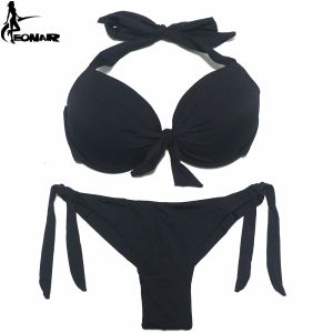 Set eonar bikini solidi costumi da bagno donna push up bikini set taglio brasiliano/classico bagno di bagno inferiore