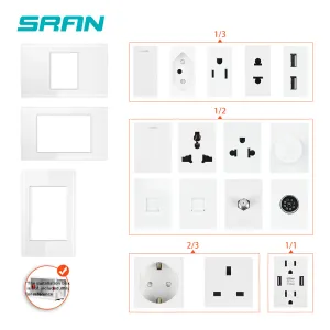 Pluggar brasilianska/italienska standardglas och funktionsnyckelfri kombination DIY Vit Switch Socket Global 118mm*72mm Sran K6