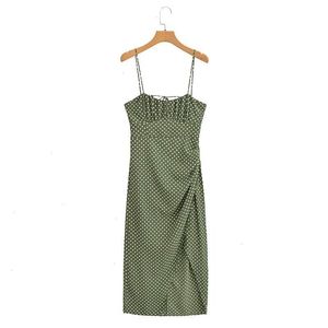 Spring Womens Green Polka Dot Strap Dress 1430