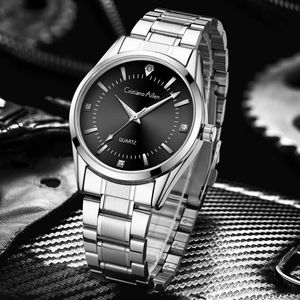 Armbandsur fashionabla och enkla mens lyxiga rostfritt stål vattentät casual design kvarts armband q240426
