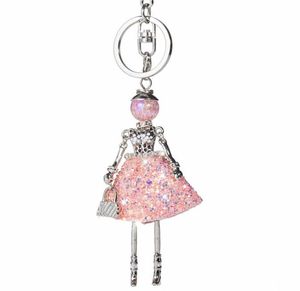 Keychains HOCOLE Fashion Crystal Cute Doll Rhinestone Key Ring Chain Bag Charms Car Pendant For Women Handbag Keyrings1207306