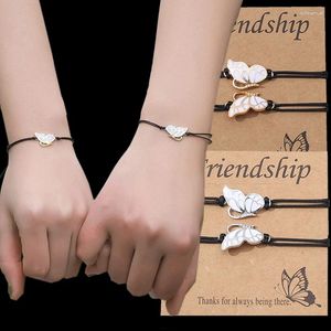 Bracelets de link 2pcs Butterfly tecida Pulseira para amizade Casais irmãs Mulheres Lucky Wish Hand Bead Jewelry Gifts