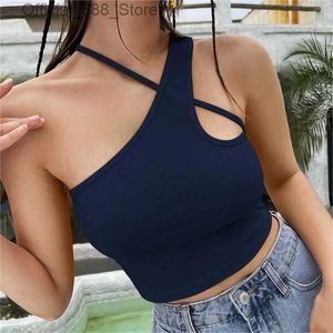 Kvinnors tankar Camis Y2K Crop Top 2024 Sexig Cut Out Sexy Crop Off Shoulder Solid Skinny Sport Short Tops Women Tank Oregelbundna Summer Tube Tops D240427