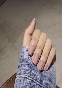 Soft Pink Purple Matte False Nail Light Lilac Color Frosted Women Fake Nail Short Square Top Finish Designs Finger Art Tips9713648