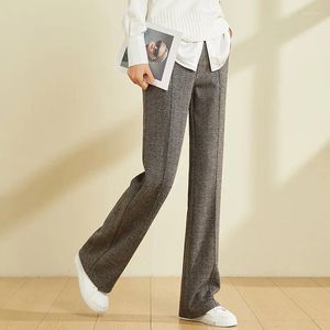 Spodnie damskie wełniane noga proste dla kobiet jesienna zimowa elastyczna talia luźna moda moda swobodny wełniany ciepły szeroko