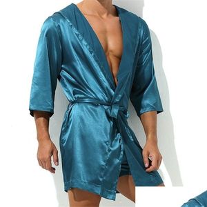 Home Clothing Selling Men Summer Bathrobe Male Silk Short Sleeve Bath Robe Y Mens Dressing Gown Bathrobesno Shorts 220511 Drop Deliver Otl7H