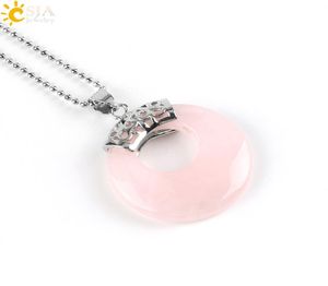 CSJA New Agate Women Colar Circle Hollow Círculo Vintage Reiki Healing Gem Natural Stone Lapis Lazuli Rose Quartz Namorada G9367536