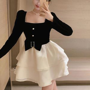 Casual Dresses Princess Dress Lolita Clothes Kirt Party Black Mini Långärmad lyxig elegant design Sweet Girl Slimming Midjan