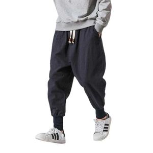 Men's Pants Pure cotton linen harem pants for mens solid elastic waist street clothing jogger new pocket zippered pants for casual mens wearL2404