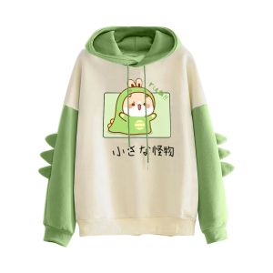 Sweatshirts Kawaii süße Dinosaurier -Hoodies Sweatshirts für Mädchen Spleißen Langschläfe Kapuze -Zieh -Streicher Pullover Tracksuit Teen Girls Moletom