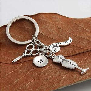 Keychains 1Pc Sewing Machine Scissors Tape Measure Keychain Making Clothing Designer Keyring Gift Jewlry Accessories E2218