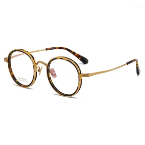 Óculos de sol enquadra a marca de designer japonesa Classic Retro Gold Round Glasses Frame para homens Made Made Flexible Super Light Titanium óculos