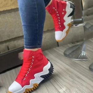 Boots Women Sneakers Wedge Shoes Canvas High Top Thick Bottom Sports Shoes for Women Solid Color Comfort Footwear Zapatos De Mujer 43