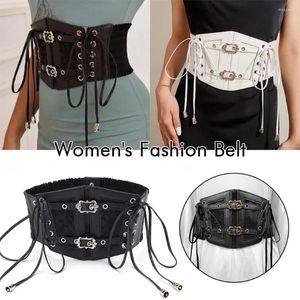 Belts Punk Corset Underbust Women Elegant Lace Strap Slimming Waist Belt Medieval PU Leather Lace-Up Bustiers