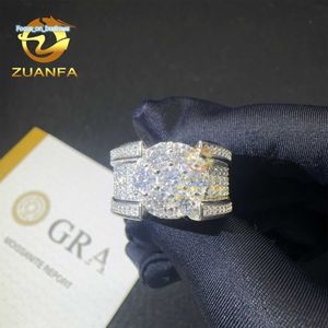 Hurtowa cena lśniąca moda mrożona biżuteria hip -hopowa vvs moissanite Diamond 925 Srebrny pierścień hip -hopowy mężczyźni