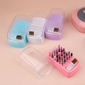 Bits 2 in 1 Nail Drill Bits Storage Box 30 Holes with Cleanning Brush Manicure Salon Grinding Head Holder Display Nail Art Accessory