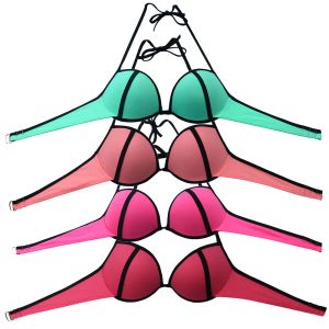 Sätt kvinnor underwire bikini topp svart band rosa badkläder baddräkt biquini brasilianska bikinis up baddräkt toppar sexiga