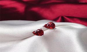 Studörhängen Leechee Heart Garnet för Woemn Jubileum Födelsedagspresent 5mm Wine Red Natural Gemstone Real 925 Sterling Silver5688402