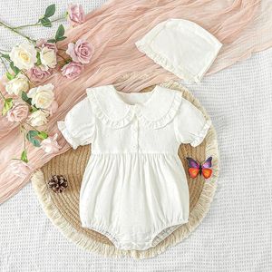 Rompers citgeesummer幼児の女の赤ちゃん服半足の襟ボタンフロントボディスーツ白い服