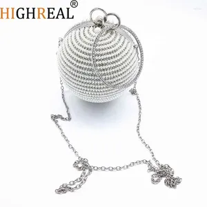 Borse da sera Highreal Luxury Round Hand Borse Girls Women Slotter Silver Gold Clutch Bling Crystal Rhinestone Balla