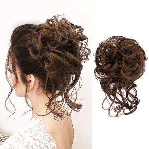 Chignon Messy Bun Hair Pieces, Women's Messy Bun Hair Synthesis 10 Inch Wavy Curly Chignon Ponyiloil, Daily Wearing Wigs