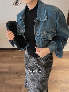 Kvinnors jackor denim jeans jacka topp kvinnor kläder våren y2k 2024 koreansk stil vintage mode lyx elegant ytterkläder gotisk kappa