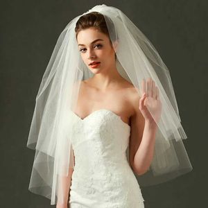 Wedding Hair Jewelry Fashion Wedding Simple Tulle White Ivory Two Layers Bridal Cheap Bride Accessories 75cm Short Women Veils With Comb